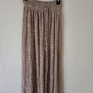 Women's Wide Leg Pants in Brown Pattern Front Slits Festival Boho